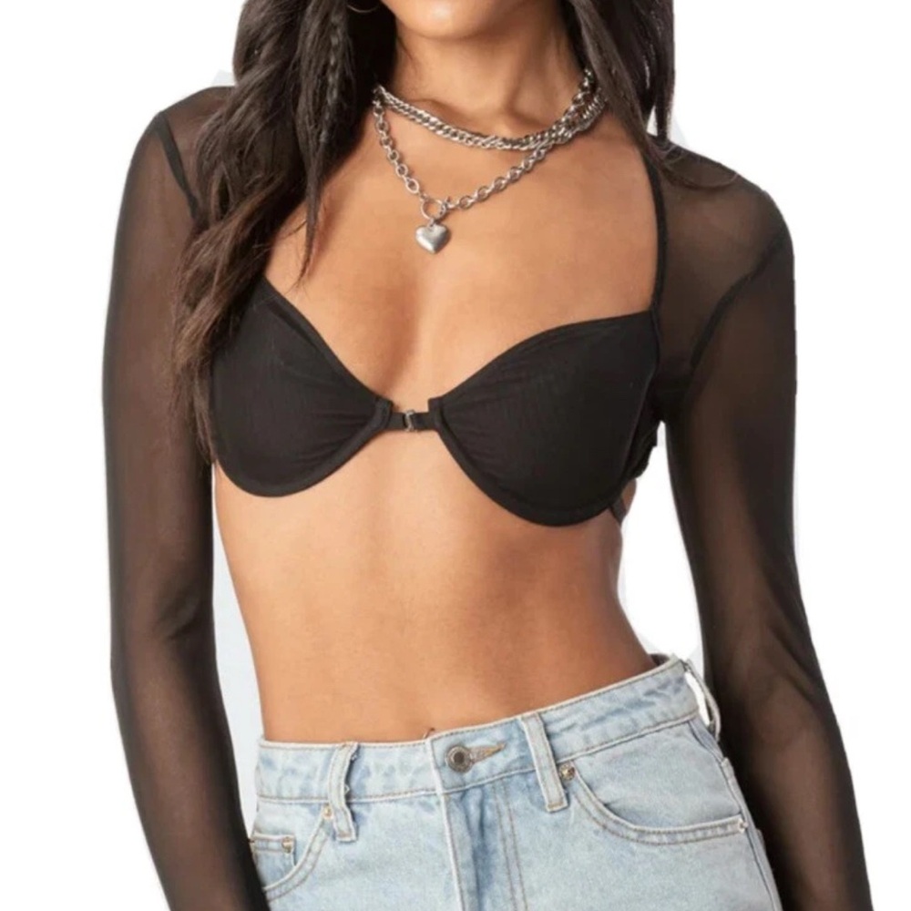 Edikted Black Sheer Crop Top NWT